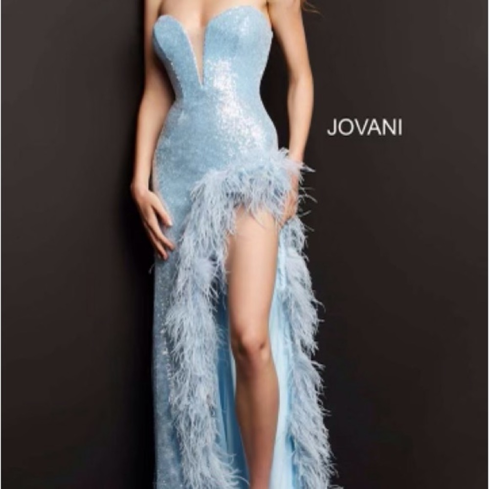 Jovani Light Blue Sequin Gown Jovani 07068 Light Blue Plunging Neck Dress